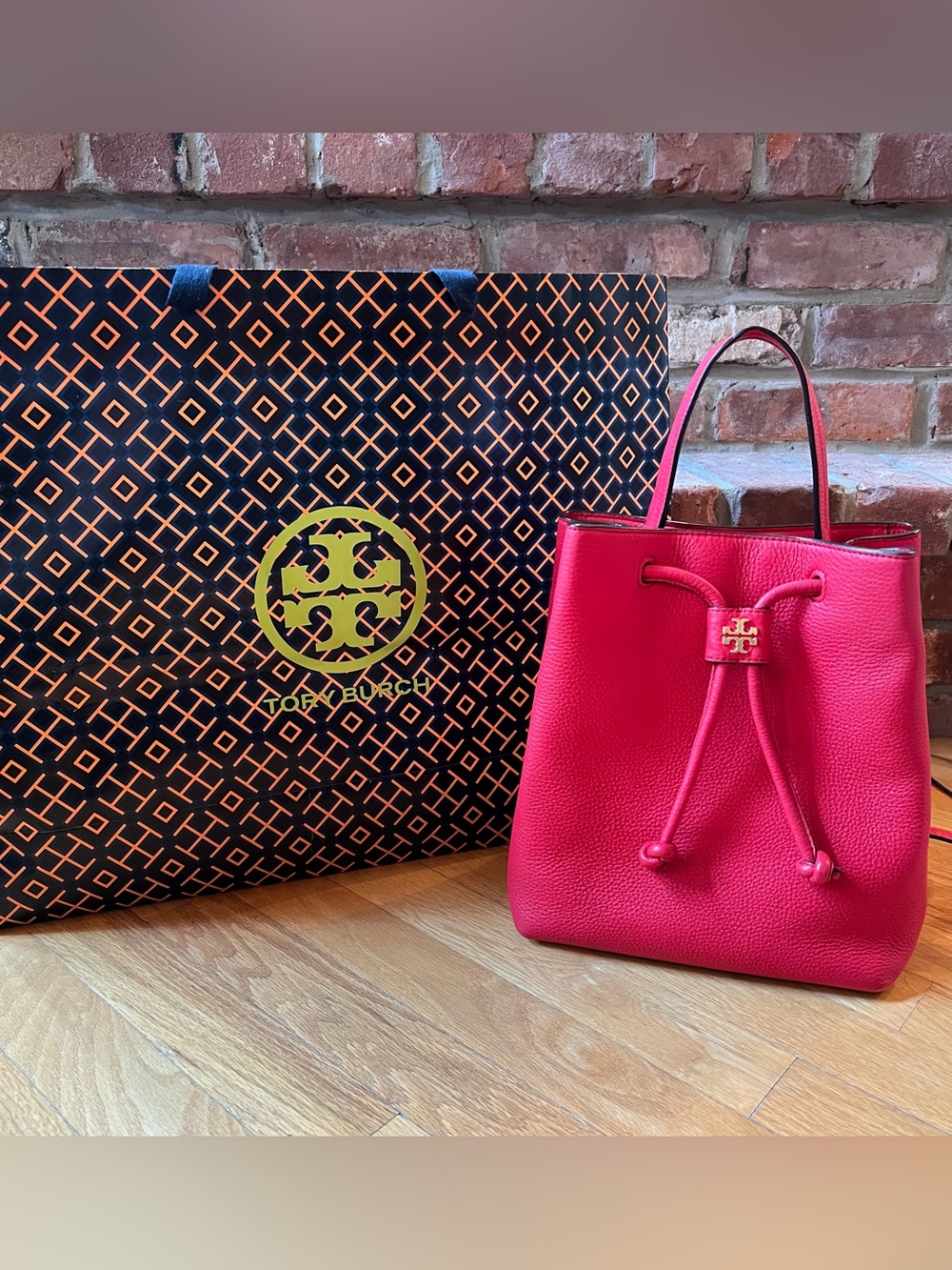 Tory Burch Liberty Red Georgia Pebbled Leather Backpack